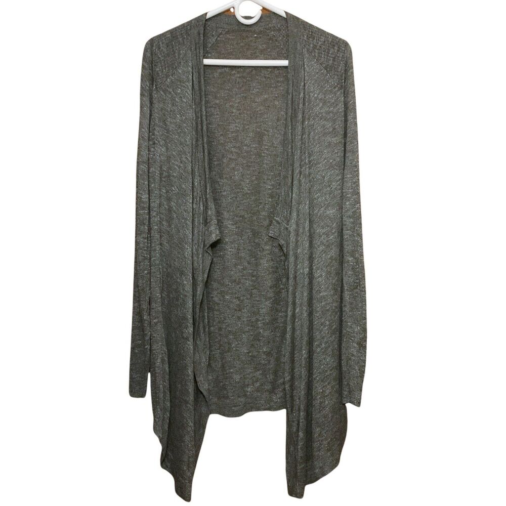 Vince Gray Linen Blend Lightweight Mouline Drape Front Cardigan Size Small
